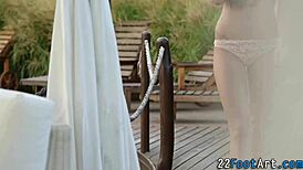 Petite Babe Gives Footjob With Handjob