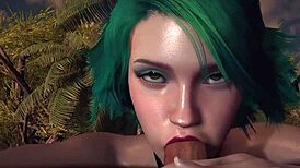 Smoking hot girl with green hair performs in pov 3d porn scene