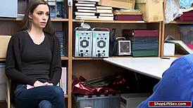 Skinny Teen Brunette Drilled by Security Officer at Work