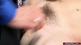 Skinny Teen Brunette Drilled by Security Officer at Work