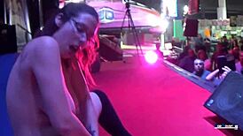 Real lesbians in a public European threesome