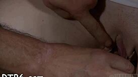 in this rope bondage video, she's bound and spanked, sucking cock hard