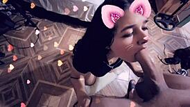 Damn, watch this 18-year-old brunette cheerleader sucking on Snapchat! Can you believe her homemade skills?