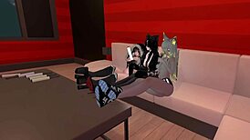 You get dominated by three hot girls' feet in vrchat, feeling their stockings and toes.