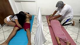 Cheating at Wedding with Sexy Masseuse While Wife Gets Massaged Nearby