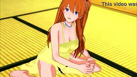 Horny Asuka In Yellow Dress Guides Your Handjob - Evangelion