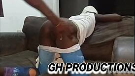 Little African teen 18+ slut gets her ass played with and fucked hard on the couch