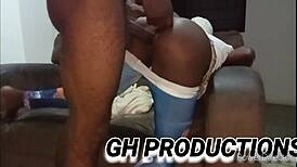 Little African teen 18+ slut gets her ass played with and fucked hard on the couch