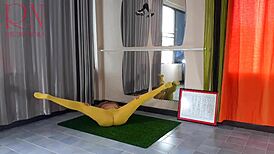 Regina Noir Stuns in Yellow Tights During Yoga Session at Gym