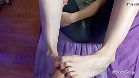 While She Was Jerking Off My Cock With Her Legs I Peed On Them And Cum—Fetish Footjob Session.