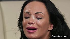 frisky centerfold swallows every drop of cumshot on her face
