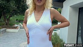 Damn! Thirsty Blonde Cherry Stretches Tight Ass on TushyRaw!