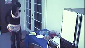 Busty Slut Caught on Hidden Cam with Food Fetish