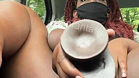 i stretched my pussy with my biggest toy while driving in the car outdoors
