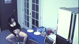 Busty Slut Caught on Hidden Cam with Food Fetish