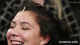 hey, check this feisty idol getting a huge sperm shot on her face, gulping every drop of cream!