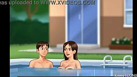 Summertime Saga: Stepbro Fucks Stepsis in Risky Public Pool Scene