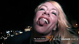 Hot German milf Harleen Van Hynten gets cum on fake tits.