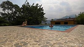 Latina seduces step cousin in pool