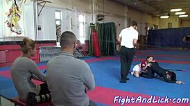 Cheerleader Boldly Licks Babe's Ass In Tight Spandex