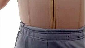 Why is the latina cleaner showing her big tits in the bathroom?