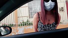 Spanish Nympho Flashes Her Shaved Pussy in Public.