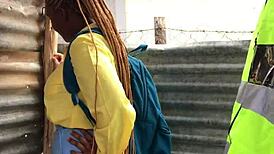 night guard protects student with a quickie cumshot in exchange