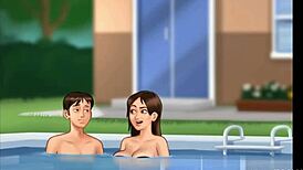 Summertime Saga: Stepbro Fucks Stepsis in Risky Public Pool Scene