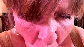 POV Granny gives deep throat blowjob