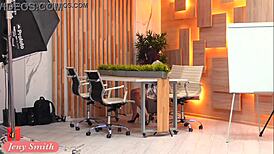 Jeny Smith teases a clueless guy at a fake job interview