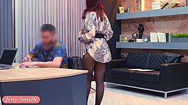 Jeny Smith teases a clueless guy at a fake job interview