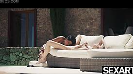 want to see lesbian beauties masturbate naked with feet fetish outdoors?