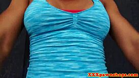 Ebony Babe WORKS OUT Hard for Pawnbrokers on Hidden Cam!