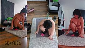 Check out this triple cam naked yoga workout with ripped clothes!