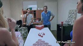 beer pong in the dorm escalates to a hardcore 4-some orgy with amateurs.