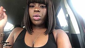 a cigarette in the car turns into a wild ebony domination scene with smoking hot control