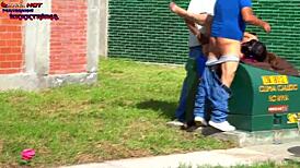 Danna hot asks for dick from two fat guys on the street part 3