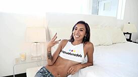 Lil Franki, 90lb 19yo teen, swallows huge cock pov