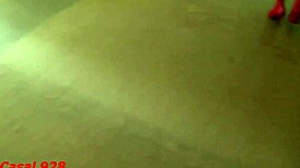 Hot wife in red lingerie seduces friend with blowjob and takes big cock