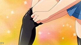 An intriguing anime hentai scene featuring characters with big asses, tits, and boobs in a sexy cumshot moment.