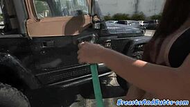 Busty amateur feels deep pleasure riding outdoors