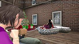 La jeune épouse du père noël joue avec les elfes