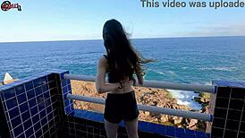 Mel Strips On The Balcony In Front Of People!