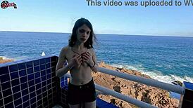 Mel Strips On The Balcony In Front Of People!