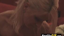 hot swinger brunette enjoys pussy licking from horny strangers in orgy game