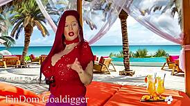 Goddess in cosplay gives jerk off instructions for domination game