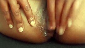 Horny Black Milf Fingers Wet Pussy Quietly at Work