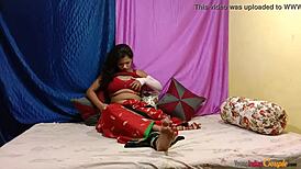 Horny Indian Girl Masturbating in Tight Sari! Can't Stop Touching Herself in Wild Solo!