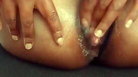 Horny Black Milf Fingers Wet Pussy Quietly at Work