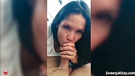 Man with well endowed penis gets a nice blow job by a Brunette teen in his car by the ocean